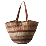 Sac à main en sisal rayé marron fond rond