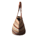 Sac à main en sisal rayé marron fond rond