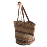 Sac à main en sisal rayé marron fond rond