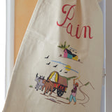 Sac à pain en tissu brodé, large, couleur crème, artisanat de Madagascar